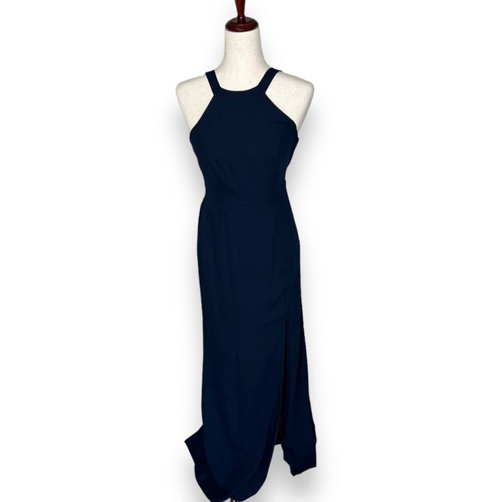 NEW Nordstrom Navy Blue Column Gown Size 0 Minimalist Quiet Luxury Prom Formal - Picture 4 of 12